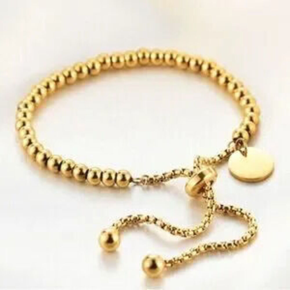 Gold Stainless Steel Beaded Adjustable Bracelet